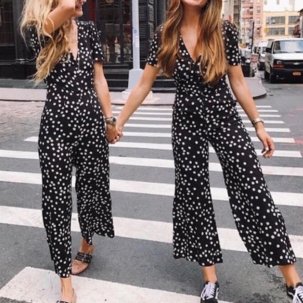Reformation black and white floral jumpsuit size 0